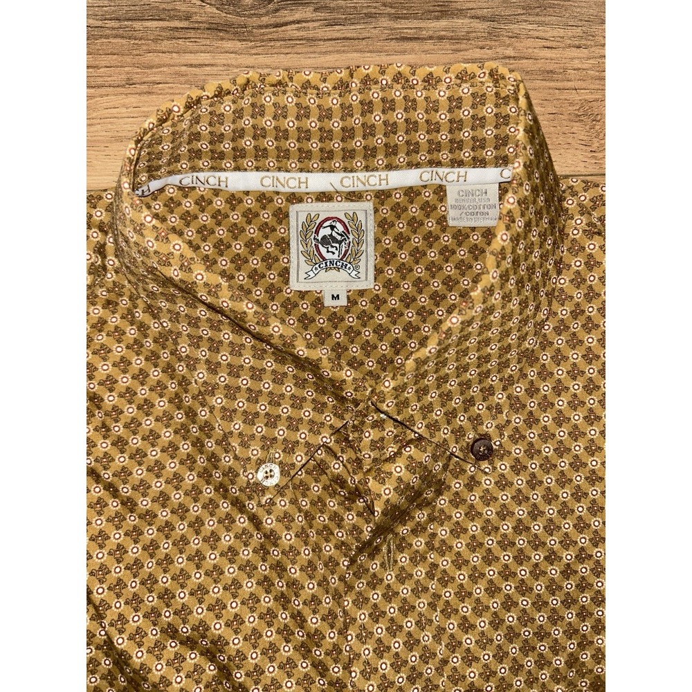 Men's Cinch Western‎ Long Sleeve Button Front Shirt Size M Brown Yellow EUC